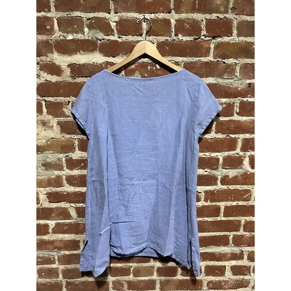 Cut Loose Womens Blue Short Sleeve Linen Shirt Dress Size Large - Picture 3 of 3